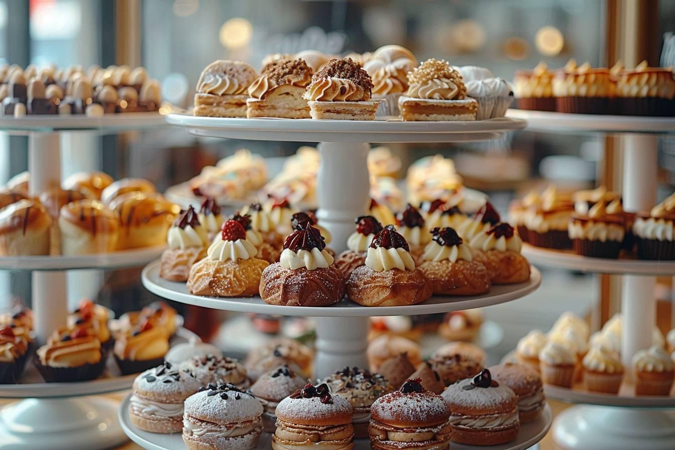 Un présentoir rempli de différentes pâtisseries alléchantes