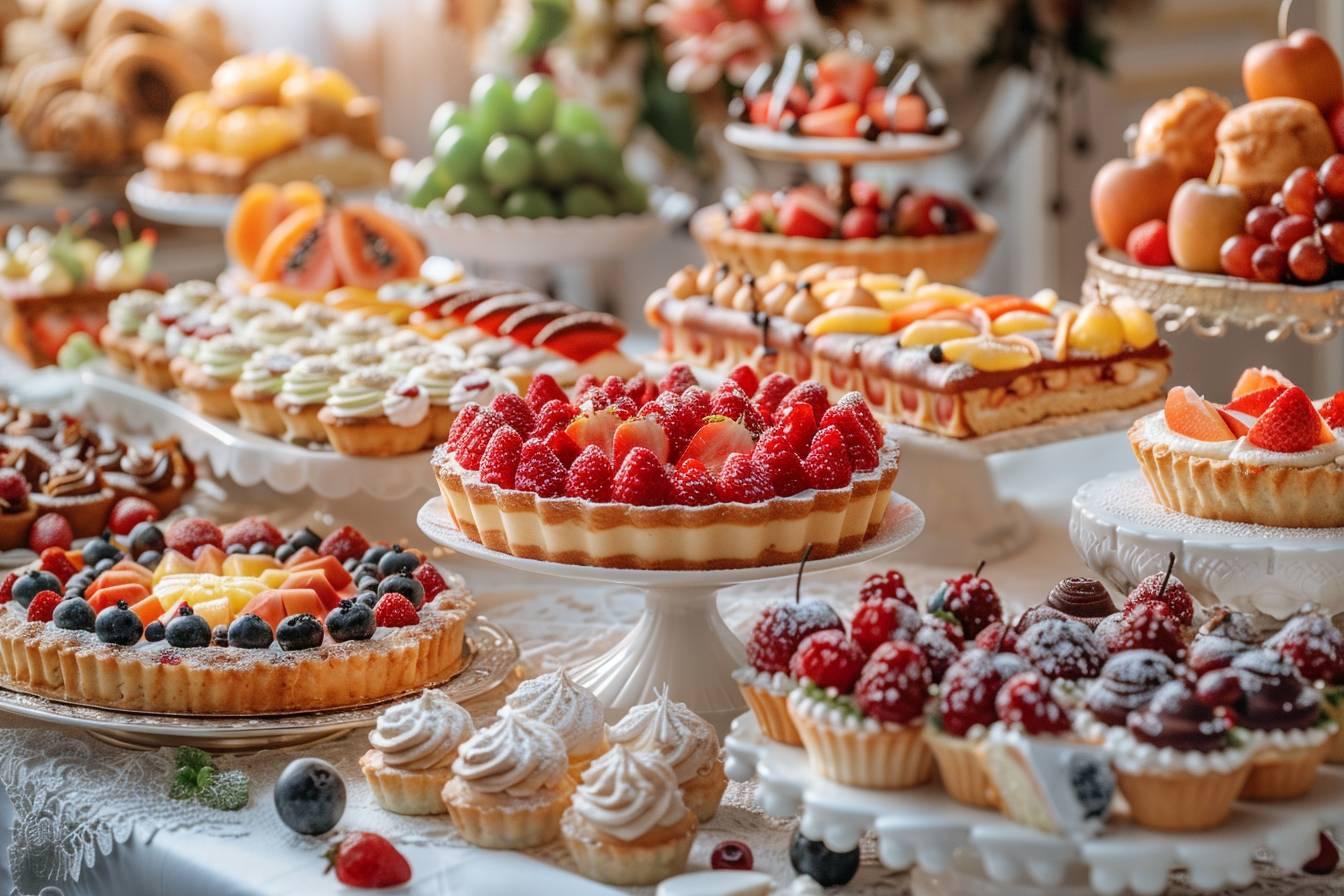 Assortiment de tartes, gâteaux et cupcakes garnis de fruits frais