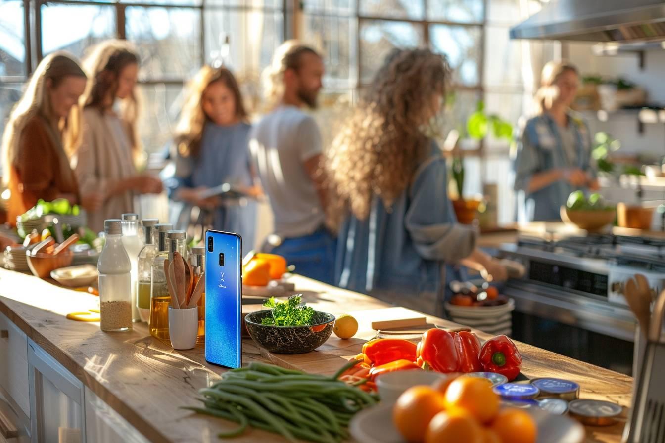 Groupe de personnes cuisinant ensemble dans une cuisine ouverte et lumineuse